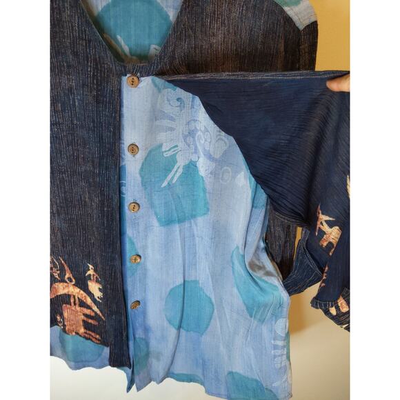 SIMATADELA Simone Vary Lioni Art to Wear Top Turtle Print Lagenlook Blue M/L - Picture 9 of 10